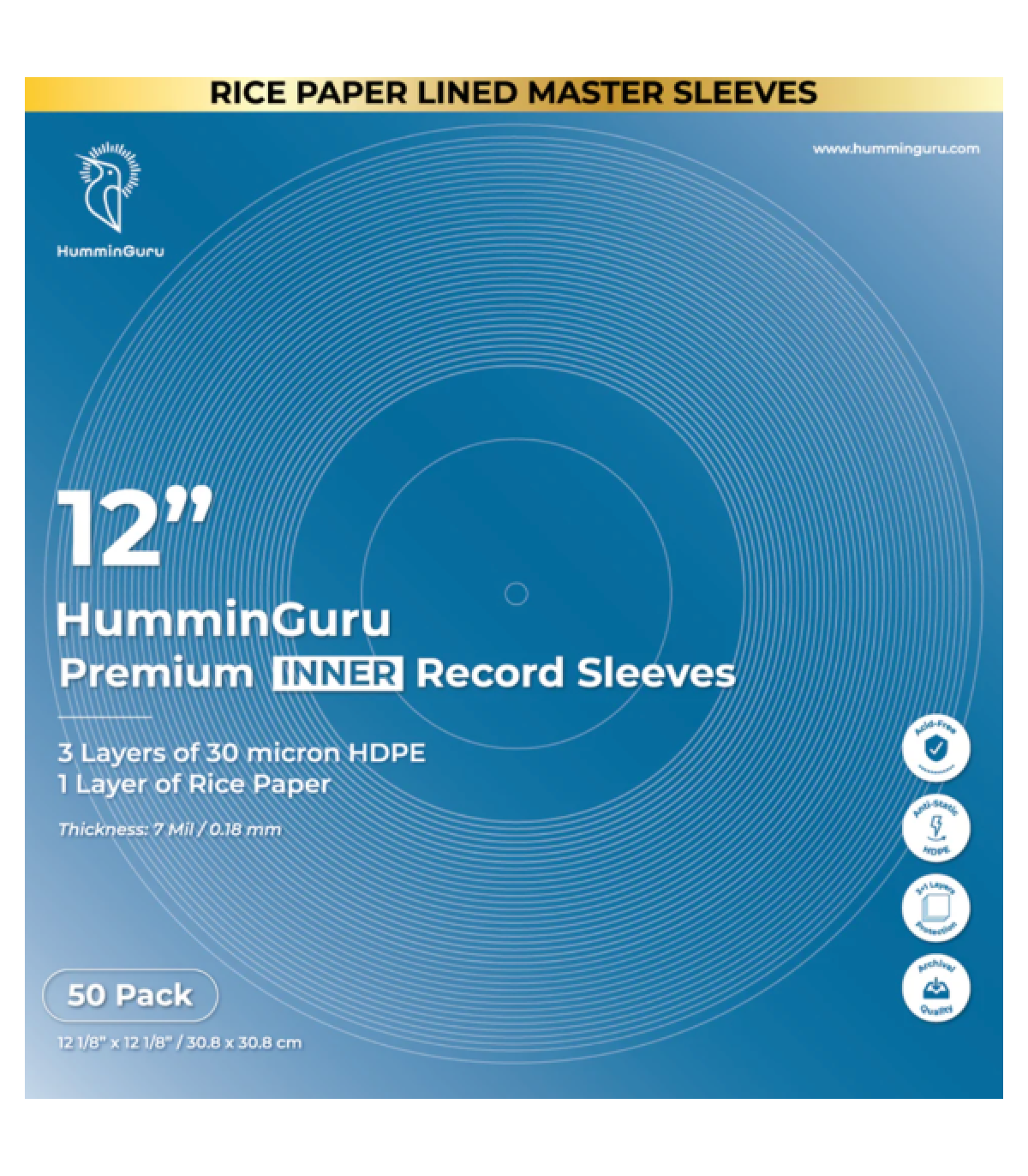 HumminGuru 12" Buste interne PREMIUM per vinili LP da 12" (Set da 50)